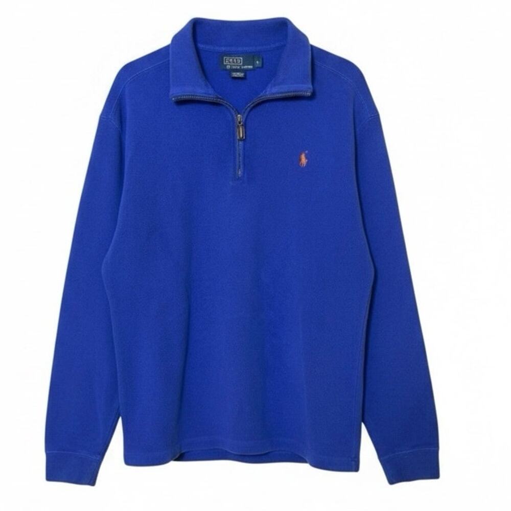 VTG Polo Ralph Lauren Large Estate Rib Royal Blue 1/4 Zip Preppy Coastal